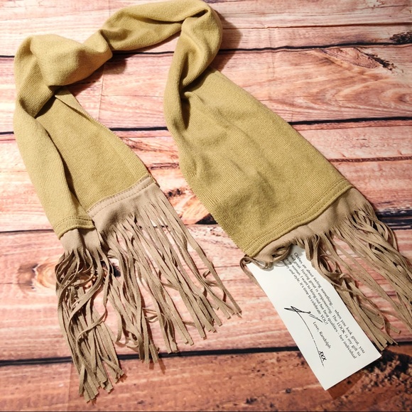 Randolph Duke Accessories - New Randolph Duke Tan Fringed Scarf Cashmere Silk